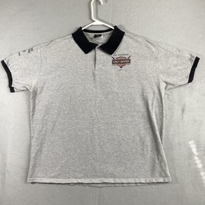 Harley Davidson Polo Shirt Mens XL Gray Knit Logo Biker Motorcycle All American